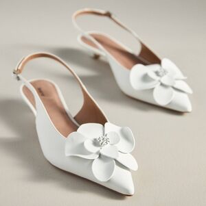 Maeve Floral Orchid Flower Slingback Heels Wedding Bridal Shoes 5-5.5 Or 6-6.5